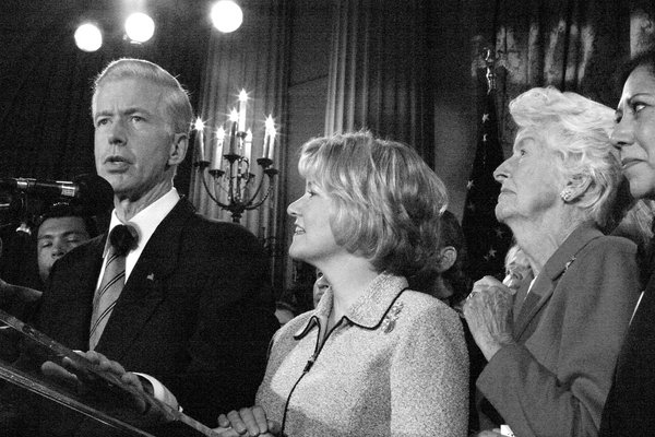 Governor Gray Davis, flanked by First Lady Sharon Davis and Dorris Morell (The Governor's Mother), on Election Night.