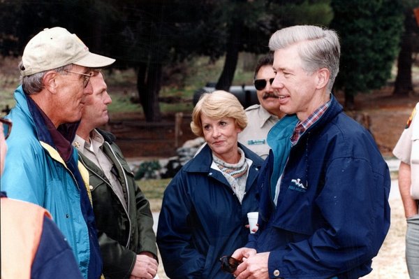 Governor Gray Davis speaking with environmental leaders in Northern California.