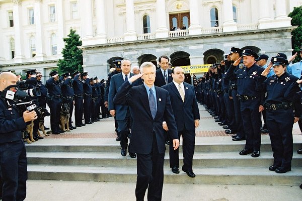 Governor Davis, Lieutenant Governor Cruz Bustamante, and Attorney General Bill Lockyer Attending the California Peace Officers Memorial Event in Sacramento.