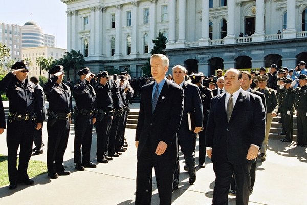 Governor Davis, Lieutenant Governor Cruz Bustamante, and Attorney General Bill Lockyer Attending the California Peace Officers Memorial Event in Sacramento.