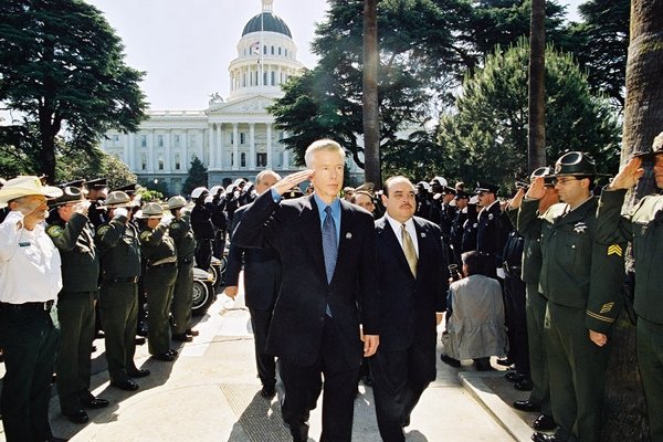 Governor Davis, Lieutenant Governor Cruz Bustamante, and Attorney General Bill Lockyer Attending the California Peace Officers Memorial Event in Sacramento.