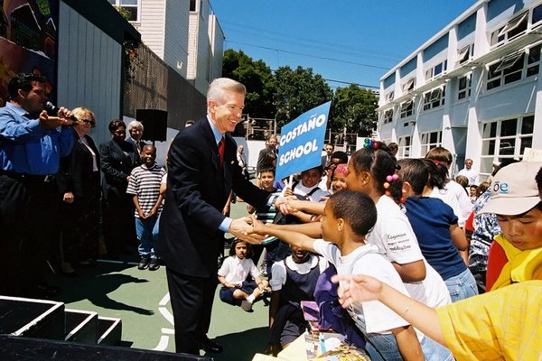 Governor Davis Shaking Hands With Students Following a School Event in Southern California to Highlight Improving Academics.