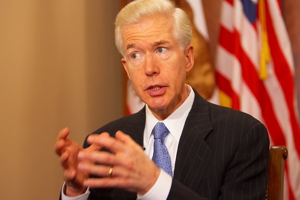 Governor Davis Responding to a Reporter's Question Prior to the Unveiling of His Official Portrait.