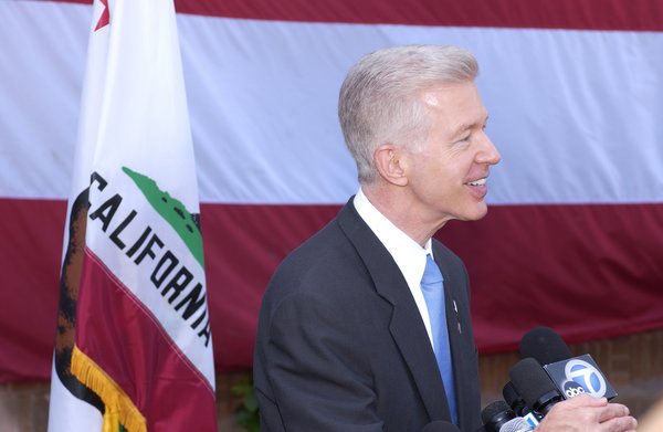 Governor Gray Davis Holding a Press Conference Following an Event.