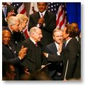 Former Governor Davis joined by California Chief Justice Ronald George, Former Governor Wilson, Willie Brown, and other dignitaries congratulates Governor Schwarzenegger at his second inauguration