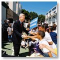 Governor Davis Shaking Hands With Students Following a School Event in Southern California to Highlight Improving Academics.