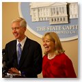 Governor Davis and First Lady Sharon Davis Share a Laugh With Reporters Prior to the Unveiling of His Official Portrait.